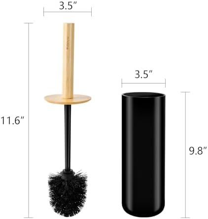 Black Toilet Bowl Brush and Holder Set,Cute Rv Bamboo Cleaner Scrubber