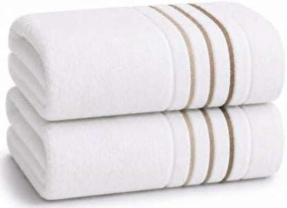 Bath Towels Set for Bathroom – Luxury 2-Piece Cotton Towels (55''x28''), Soft Absorbent & Quick Dry, 600 GSM Bath Towels for Bathroom, Hotel Spa Quality (White/Taupe, 2-Bath Towel Set)