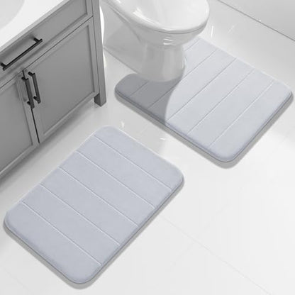 Yimobra Memory Foam Bathroom Mat Set, 24 x 17 & 24 x 20 in, Silver