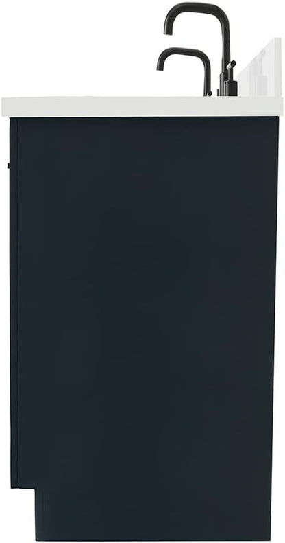 ARIEL Hepburn 60-inch Bathroom Vanity with Sink,Solid Wood, 1.5-inch Pure White Quartz Countertop & Backsplash, Double Oval Porcelain Sink, 4 Soft Closing Doors, 6 Dovetail Drawers, Midnight Blue