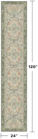 Vintage Sage Runner Rugs for Hallways - Light Green 2x10 Kitchen Runners, 10 ft Long Entryway Rug, Botanical Boho Pattern with Flowers and Leaves, Washable Non Slip Low Pile