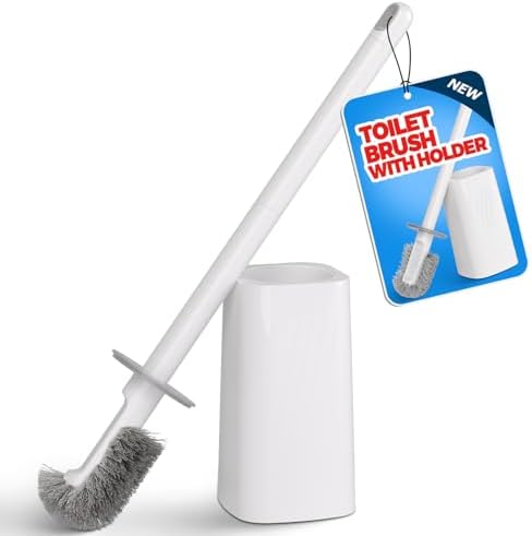 FORASTO Toilet Bowl Brush and Holder Set - Toilet Scrubber Brush,Cleaning Brush,Bathroom Decor,Household Essentials,Cleaning Supplies,White
