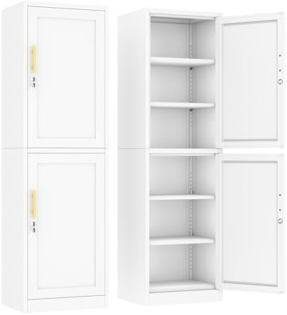 Ckzbx Metal Locker Tall Narrow Storage Cabinet, 67" H Locking Tool File Cabinets Snack Locker Organizer for School Classroom,Bedroom,Gym Home Office,Entryway and Hallway (20" W 2Door White)
