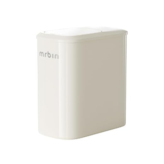 MRBIN Metal Motion Sensor Bathroom Trash Can with Lid and Wheels, 10L/2.6gal Automatic Removable Slim Electric Narrow Waste Basket for Near Desk Office, Bedroom, Kitchen, Rv, White