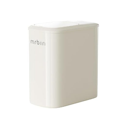 MRBIN Metal Motion Sensor Bathroom Trash Can with Lid and Wheels, 10L/2.6gal Automatic Removable Slim Electric Narrow Waste Basket for Near Desk Office, Bedroom, Kitchen, Rv, White