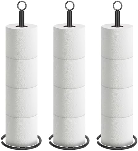 NearMoon Bath Toilet Paper Holder Stand, Freestanding Tissue Paper Storage with Reserve, Space Toilet 4 Rolls Holder for Bathroom/Kitchen Countertop-All Metal (3 Pack, Matte Black)