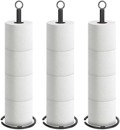 NearMoon Bath Toilet Paper Holder Stand, Freestanding Tissue Paper Storage with Reserve, Space Toilet 4 Rolls Holder for Bathroom/Kitchen Countertop-All Metal (3 Pack, Matte Black)