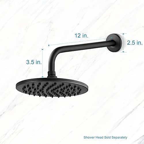 OFFO Shower Arm with Flange, 12 in Wall Mount Replacement Angle Shower Head Arm Wall-Mounted For Fixed Shower Head & Handheld Showerhead, Matte Black