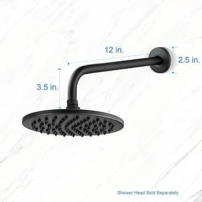 OFFO Shower Arm with Flange, 12 in Wall Mount Replacement Angle Shower Head Arm Wall-Mounted For Fixed Shower Head & Handheld Showerhead, Matte Black