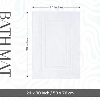 Feather & Stitch 2 Piece Towel Like Bath Mats (30x21 Inch) 100% Cotton Terry Bath Mats, Bathroom Shower Floor Mats [NOT A Bathroom Rug], Soft Absorbent Washable Mats - White