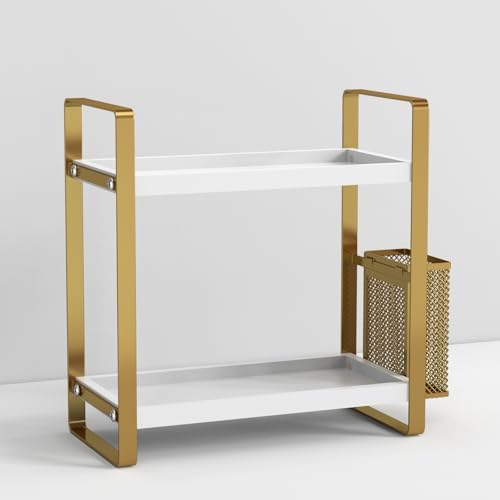 LEMIKKLE Bathroom Counter Organizer with Basket, Perfume,Makeup Organizers for Vanity,Storage Organizers for Bathroom, Kitchen, Dresser（White）
