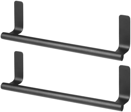 mDesign Steel Wall-Mounted Towel Rack Storage Holder - Self-Adhesive Space Saving Towel Bar for Bathroom, Kitchen - Holds Hand Towels - Stick on Doors or Cabinet - Omni Collection - 2 Pack - Black