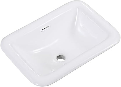 Bathroom Vessel Sink 20" x 15" Semi Recessed Sink White Drop in ceramic Sink with Overflow Modern Sinks Bowl Vanity Above Counter Basin
