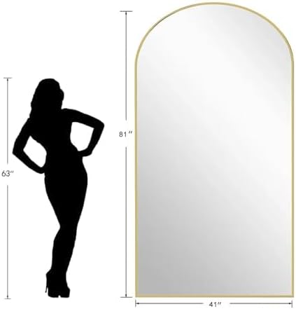 Dewfig Arched Full Length Mirror, 81"x41" Large Floor Mirror, Gold | Aluminum Alloy Frame Oversized Full Body Mirror, HD Shatterproof Tempered Glass, Lean/Stand/Wall for Living Room,Bedroom