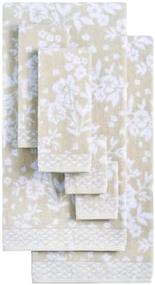 Lucky Brand Folk Floral 6 Piece Bath Towel Set - (2) Bath Towels, (2) Hand Towels, and (2) Washcloths - Beige Taupe Premium Bathroom Towel Set