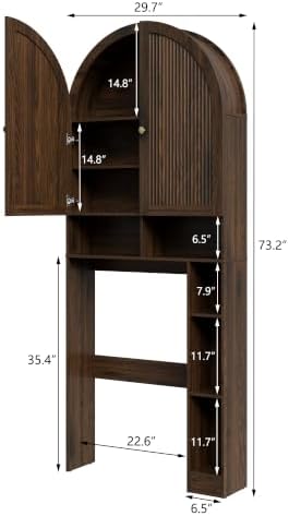 HMstone Over The Toilet Storage Cabinet, Arched Bathroom Organizer and Storage with Doors and Adjustable Shelf, Space-Saving Freestanding Bathroom Modern Storage Cabinet Over Toilet (Walnut)