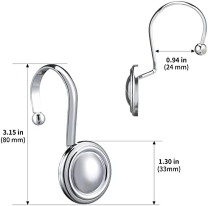 CHICTIE Chrome Shower Curtain Hooks Rings, Decorative Silver Shower Hook for Shower Curtain, Rustproof Modern Shower Rings Hangers for Bathroom Curtains Rods, Set of 12