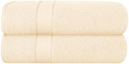 GLAMBURG 700 GSM Premium Cotton 2-Pack Oversized Extra Large Bath Sheet Set - 100% Combed Cotton - 2 Bath Sheets 35x70 - Luxury Hotel & Spa Quality - Durable Ultra Soft Highly Absorbent - Ivory