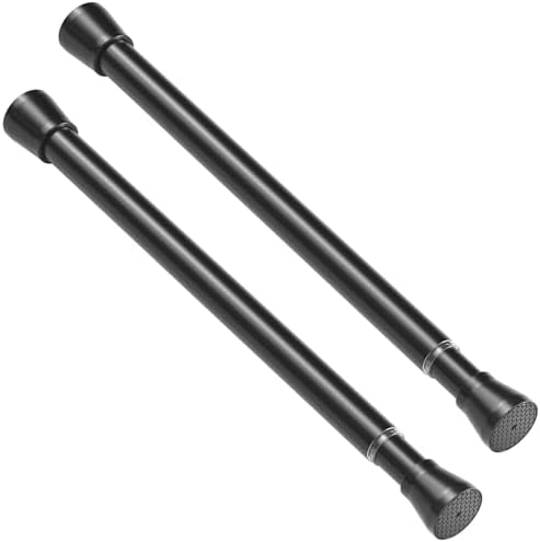 Adjustable Tension Curtain Rod 17-26 Inch - Black - 2-Pack No-Drill Spring Rod for Windows,Bathroom & Coset | Non-Slip Rubber Ends | 7/8" Diameter