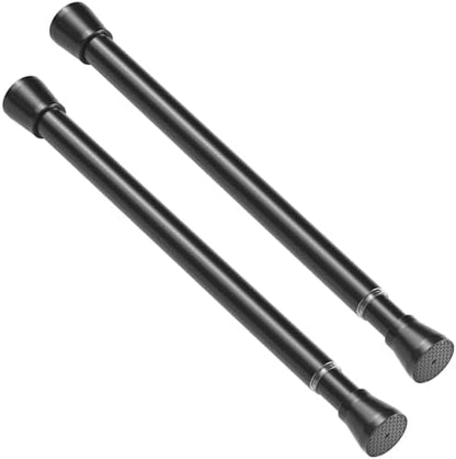 Adjustable Tension Curtain Rod 17-26 Inch - Black - 2-Pack No-Drill Spring Rod for Windows,Bathroom & Coset | Non-Slip Rubber Ends | 7/8" Diameter