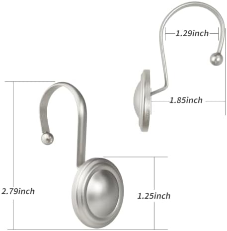 CHICTIE Nickel Shower Curtain Hooks Rings, Decorative Silver Shower Hook for Shower Curtain, Rustproof Modern Shower Rings Hangers for Bathroom Curtains Rods, Set of 12