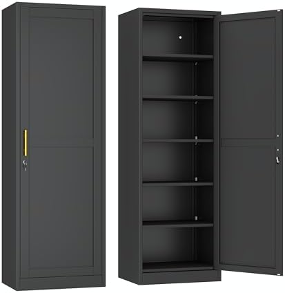 Ckzbx Metal Locker Tall Narrow Storage Cabinet, 67" H Locking Tool File Cabinets Snack Locker Organizer for School Classroom,Bedroom,Gym Home Office,Entryway and Hallway (20" W 1Door Black)