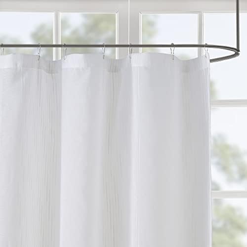 Madison Park Anna Sheers Shower Curtain, Textured Striped Accent Design, Modern Mid-Century Bathroom Decor, Machine Washable, Fabric Privacy Screen Ivory, 72" W x 72" L (Pack of 4)