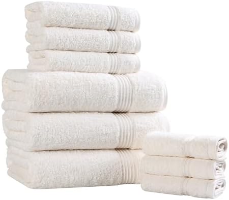 Superior Egyptian Cotton 9-Piece Towel Set, Assorted Towels for Home Bathroom, Guest Bath Decor Essentials, Includes 3 Bath, 3 Hand, 3 Face Towels/Washcloths, Quick Dry, Absorbent - Ivory