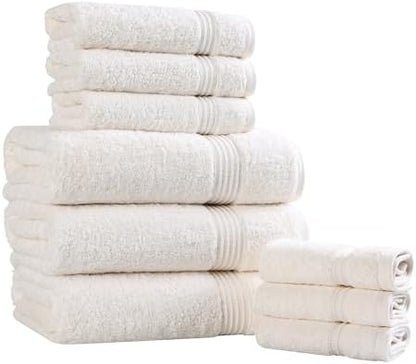 Superior Egyptian Cotton 9-Piece Towel Set, Assorted Towels for Home Bathroom, Guest Bath Decor Essentials, Includes 3 Bath, 3 Hand, 3 Face Towels/Washcloths, Quick Dry, Absorbent - Ivory