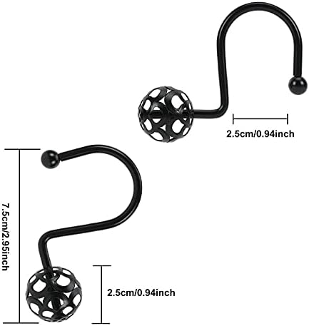 Gracelife 12Pcs Hollow Ball Shower Curtain Hooks Luxury Quality Rustproof Stainless Steel Shower Curtain Rings Hooks for Bathroom Rod (Black), one size