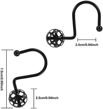 Gracelife 12Pcs Hollow Ball Shower Curtain Hooks Luxury Quality Rustproof Stainless Steel Shower Curtain Rings Hooks for Bathroom Rod (Black), one size