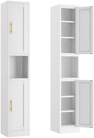 Ckzbx Tall Narrow Storage Cabinet 66.93" H Tall Bathroom Cabinets Metal Pantry Cabinet, 4 Adjustable Shelves for Kitchen, Home Office, Living Room, Dinning Room (12 inches Wide White)