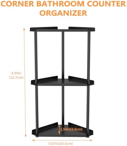 FLE Corner Bathroom Counter Organizer, 3 Tier Corner Shelf Countertop Black