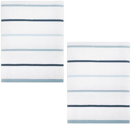 IZOD – Bath Towels, Plush Ringspun Cotton Blend with Striped Design and Dark Hem Finish, Set of 2 (Sandbar Blue)
