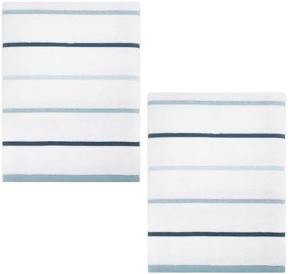 IZOD – Bath Towels, Plush Ringspun Cotton Blend with Striped Design and Dark Hem Finish, Set of 2 (Sandbar Blue)