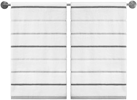 IZOD – Bath Towels, Plush Ringspun Cotton Blend with Striped Design and Dark Hem Finish, Set of 2 (Sandbar Grey)