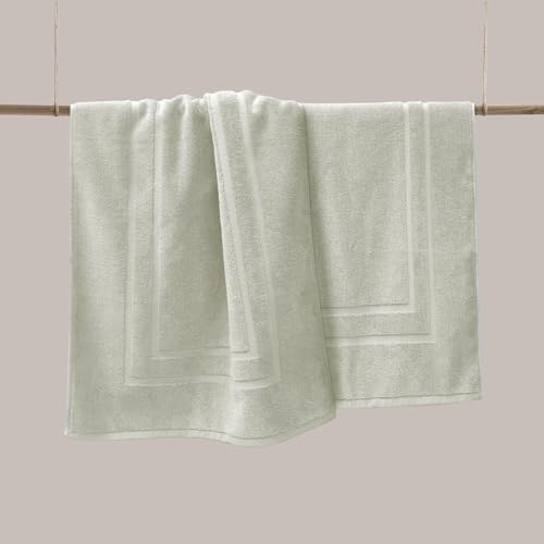 Feather & Stitch 2 Piece Towel Like Bath Mats (30x21 Inch) 100% Cotton Terry Bath Mats, Bathroom Shower Floor Mats [NOT A Bathroom Rug], Soft Absorbent Washable Mats - Silver Birch