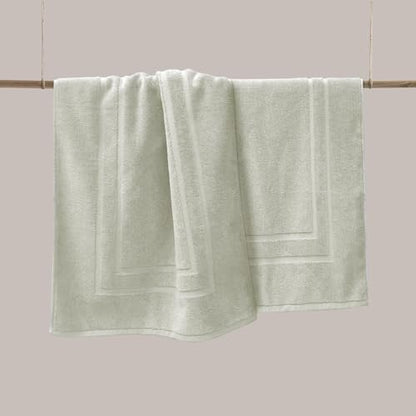 Feather & Stitch 2 Piece Towel Like Bath Mats (30x21 Inch) 100% Cotton Terry Bath Mats, Bathroom Shower Floor Mats [NOT A Bathroom Rug], Soft Absorbent Washable Mats - Silver Birch