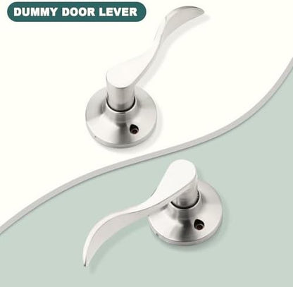 GOBEKOR 3 Pair of Dummy Door Levers Brushed Nickel Interior Door Handle for Left Hand and Right Hand, Non-Turning Handle Pull for Closet French Doors, 6 Pack