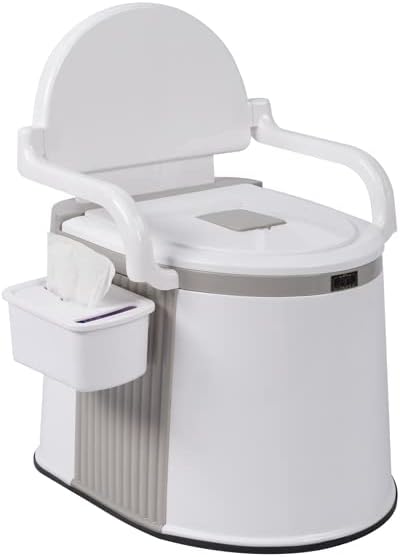 Portable Camping Toilet with 5-Gallon Removable Bucket, Off White | Anti-Slip Base, Side Handrails, Tissue Paper Holder, Water-Free Cleaning, 52.5x42.5x66cm