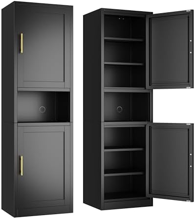 Ckzbx Tall Narrow Storage Cabinet 66.93" H Tall Bathroom Cabinet Metal Pantry Cabinets, 4 Adjustable Shelves for Kitchen, Home Office, Living Room, Dinning Room (20 inches Wide Black)