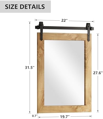 Farmhouse Barn Door Mirror 22”x32” Rustic Decorative Vanity Mirrors Wall Decor Mirror for Bathroom Living Room Entryway