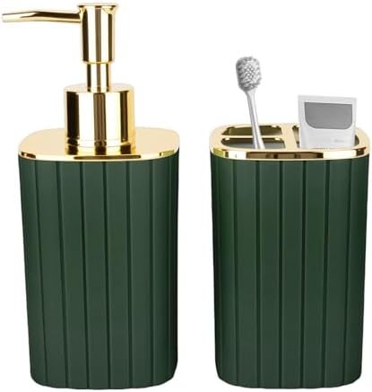 RRM Bathroom Soap Dispenser and Toothbrush Holder Set, Dark Green