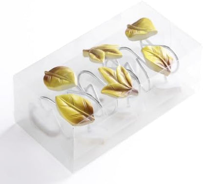Yellow Plant Leaf Shower Curtain Hooks,Eucalyptus Bathroom Decor,12PCS