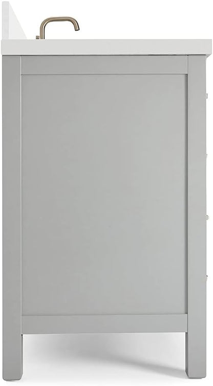 ARIEL Cambridge 48-inch Bathroom Vanity with Sink,Solid Wood, 1.5-inch Pure White Quartz Countertop & Backsplash, Single Oval Porcelain Sink, 2 Soft Closing Doors, 9 Dovetail Drawers, Grey