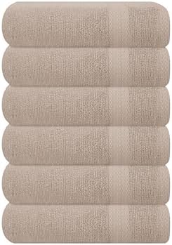 GLAMBURG Ultra Soft 6-Piece Hand Towel Set 16x28-100% Ringspun Cotton - Durable & Highly Absorbent Hand Towels - Ideal for use in Bathroom, Kitchen, Gym, Spa & General Cleaning - Tan