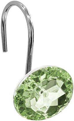 Crystal Diamond Round Shower Curtain Hooks Rings for Bathroom,Sage,12PCS