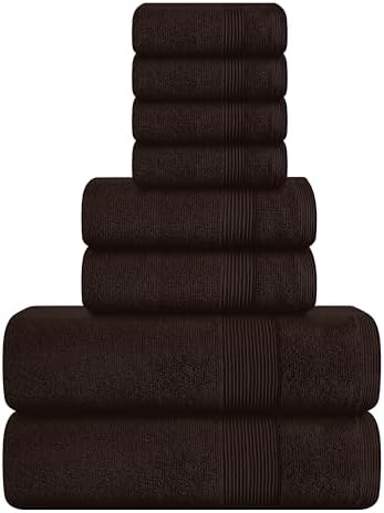 Belizzi Home 8 Piece Towel Set 100% Ring Spun Cotton, 2 Bath Towels 27x54, 2 Hand Towels 16x28 and 4 Washcloths 13x13 - Ultra Soft Highly Absorbent Machine Washable Hotel Spa Quality - Chocolate Brown