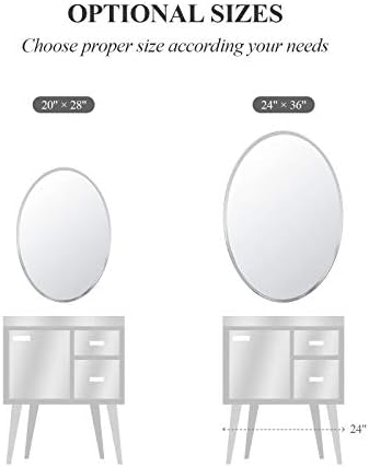 Oval Frameless Wall Mirror, 24 x 36 Inch, Beveled Edge Bathroom Mirror