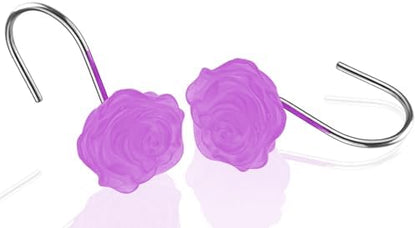 Rose Shower Curtain Hooks, Glow in The Dark, Pretty Floral Themed Elegant Bathroom Decor, Purple